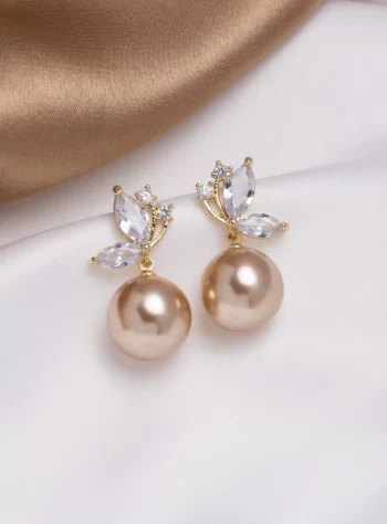 Crystal Butterfly & Pearl Taupe Earrings