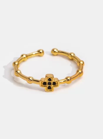 Black Crystal Cross Ring