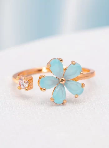 Blue Crystal Dahlia Flower Ring