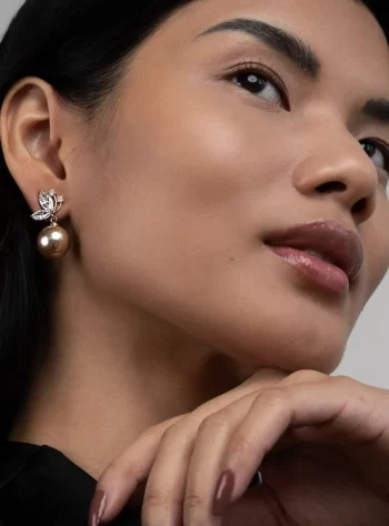 Crystal Butterfly & Pearl Taupe Earrings