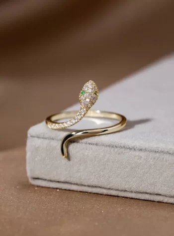 14K Gold Crystal Snake Basilisk Ring