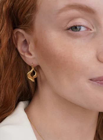 Geometric Wave Gold Hoop Earrings