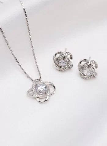 'Knotted Love' Sterling Silver Earrings & Necklace Set