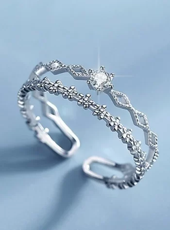 Silver Layered Flower Ring