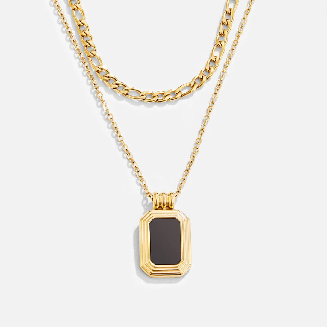 Layered Gold Black Pendant Necklace