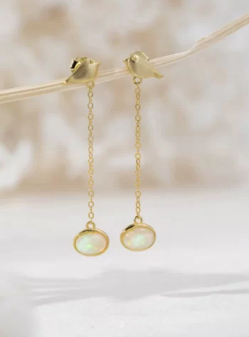 Golden Bird & Opal Drop Earrings