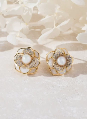 Camelia Flower Pearl Earrings