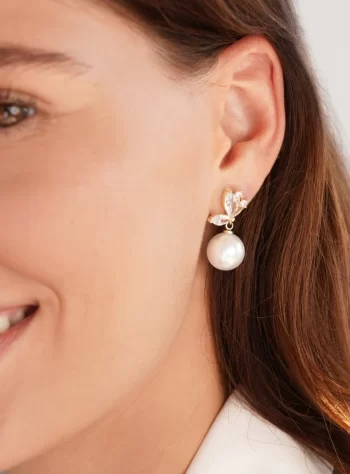 Crystal Butterfly & Pearl Taupe Earrings