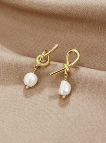 Knotted Gold & Freshwater Pearl Earrings