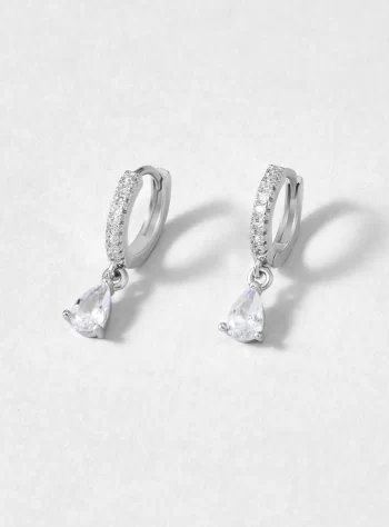 White Crystal Silver Hoop Earrings