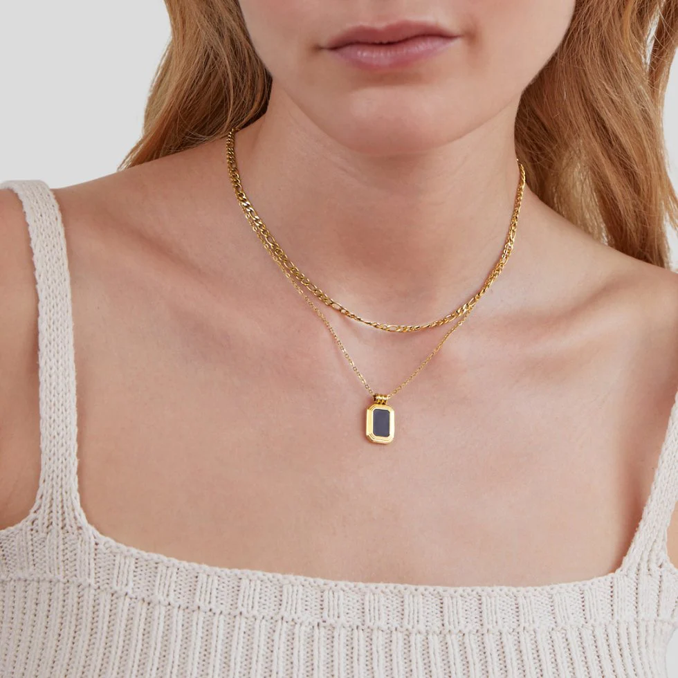 Layered Gold Black Pendant Necklace - Image 6