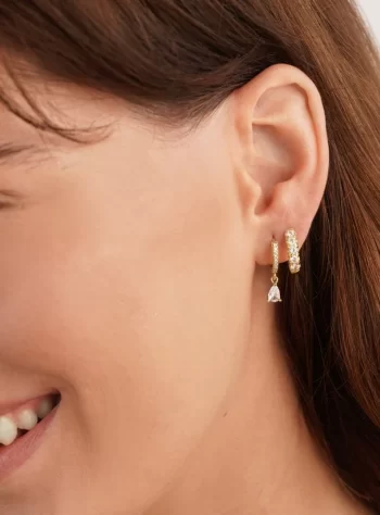 White Ivory Crystal Gold Hoop Earrings