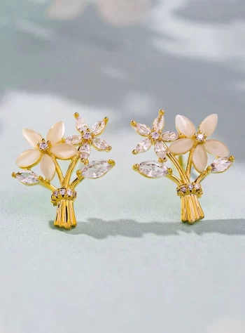 14K Gold Crystal Bouquet Earrings