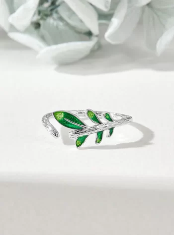 Green Vine and Leaf Silver Ring