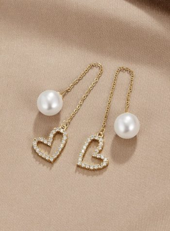 Heart & Pearl Drop Earrings